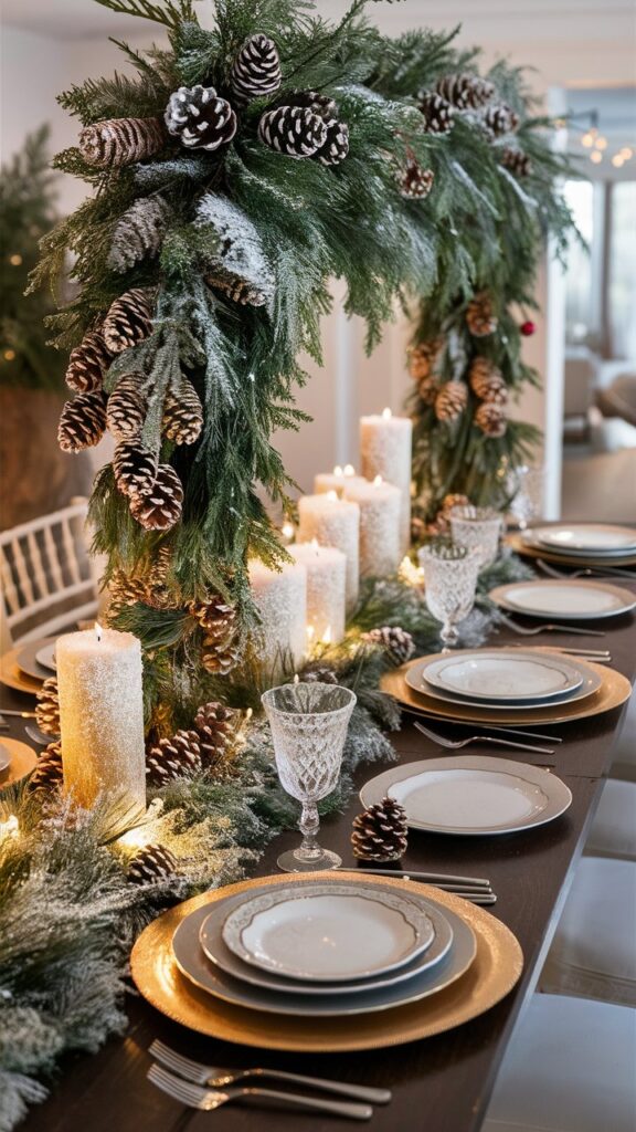 dinning table decorated in winter theme