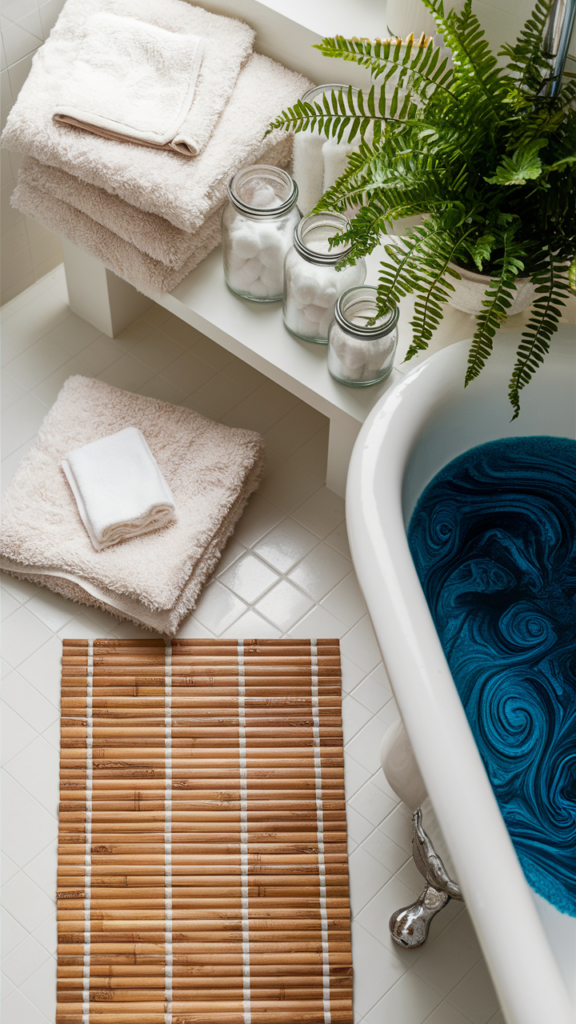 a spa like bathroom with sheets and candles