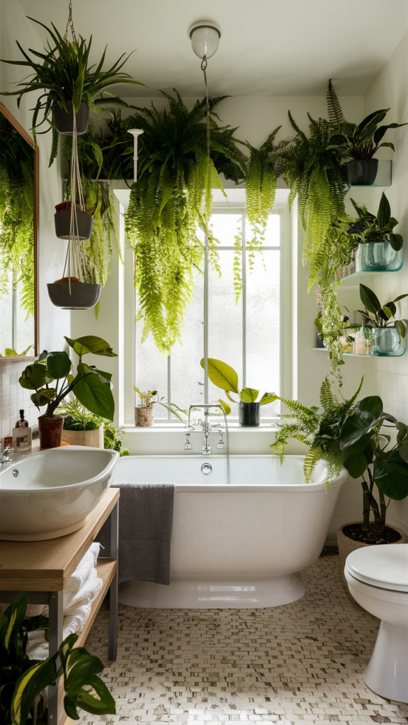 a bathroom with lush green plants for inspirational ideas