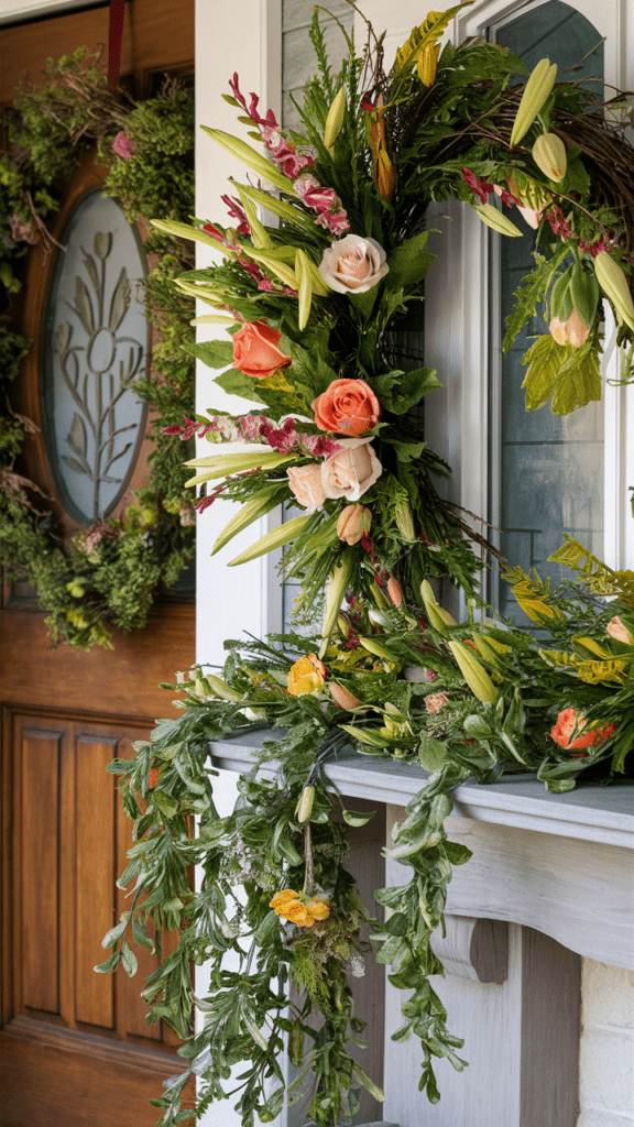 a beautiful wreath on a door depecting spring decor ideas