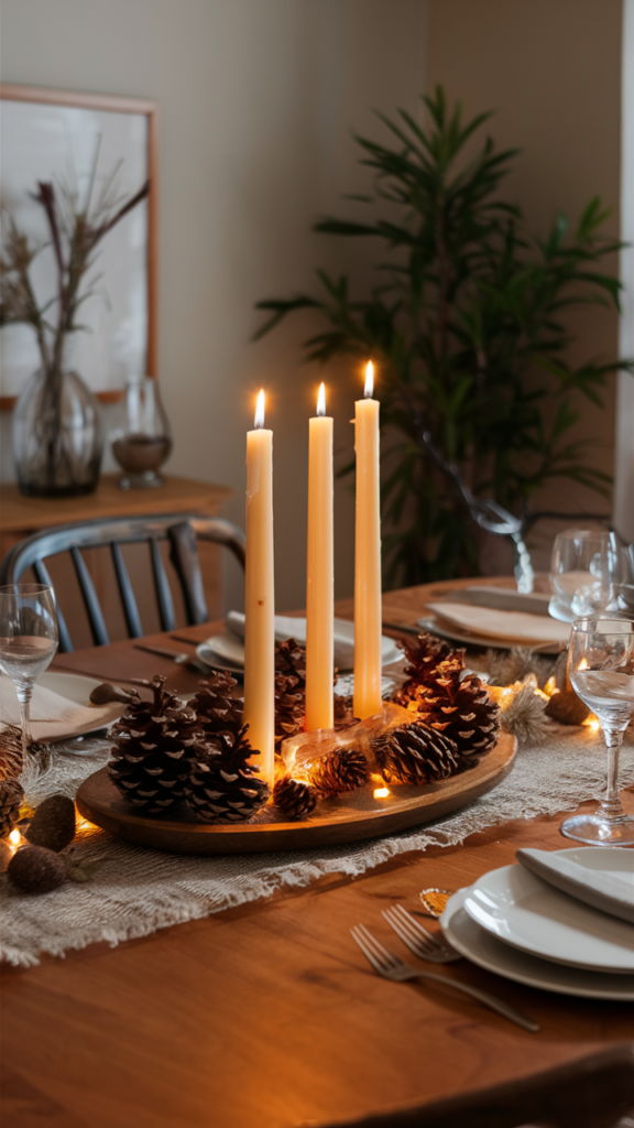 a kitchen table with centerpiece