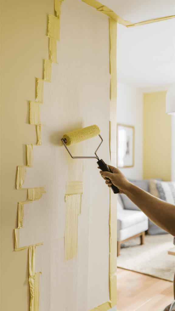 a person painting a wall for spring decor ideas