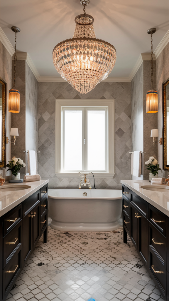 A bathroom containing statement light showing bathroom inspiration ideas